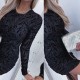 Women's Black Long Sleeve Crew Neck Side Flared Flock Printed Sandy Short Dress, 6001 Women's Black Long Sleeve Crew Neck Side Flared Flock Printed Sandy Short Dress, 6001