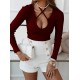 Women's Burgundy Long Sleeve Low-cut Halterneck Camisole Blouse, 5945 Women's Burgundy Long Sleeve Low-cut Halterneck Camisole Blouse, 5945