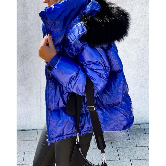 Women's Fur Detail Hooded Monchler Coat, 5851
