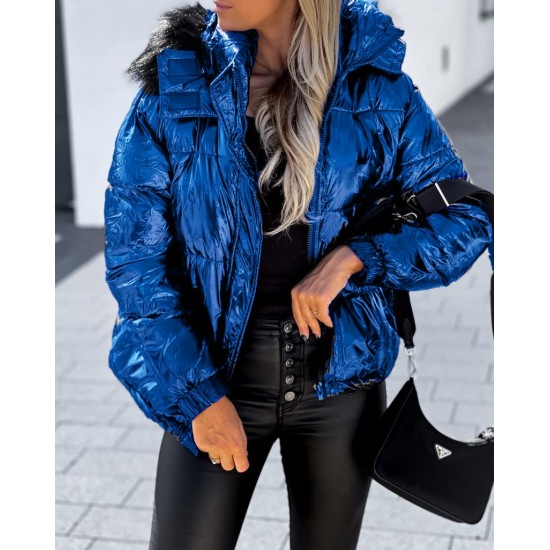 Women's Fur Detail Hooded Monchler Coat, 5851