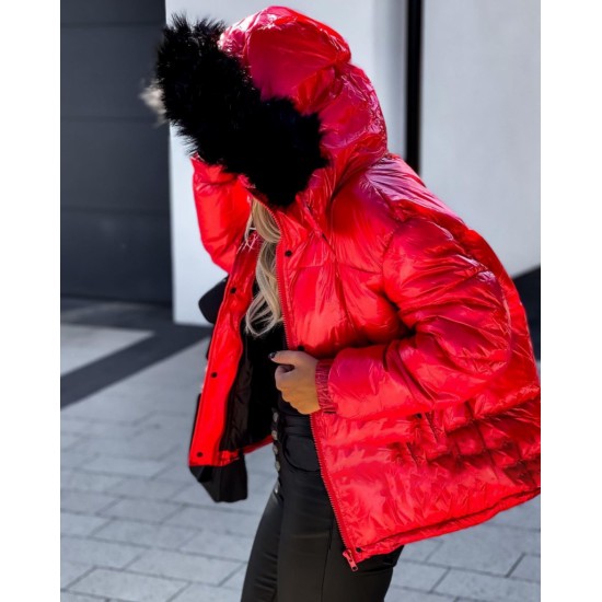 Women's Fur Detail Hooded Monchler Coat, 5850
