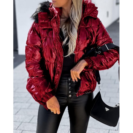Women's Fur Detail Hooded Monchler Coat, 5850