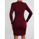 Women's Burgundy Shoulder Window Detail Rhinestone Embroidered Long Sleeve Diving Fabric Mini Dress, 5653 Women's Burgundy Shoulder Window Detail Rhinestone Embroidered Long Sleeve Diving Fabric Mini Dress, 5653