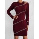 Women's Burgundy Shoulder Window Detail Rhinestone Embroidered Long Sleeve Diving Fabric Mini Dress, 5653 Women's Burgundy Shoulder Window Detail Rhinestone Embroidered Long Sleeve Diving Fabric Mini Dress, 5653