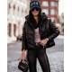 Women's Black 1st Quality Hooded Side Zipper Pocket Imported Jessica Kunaş Coat 9115, 4894