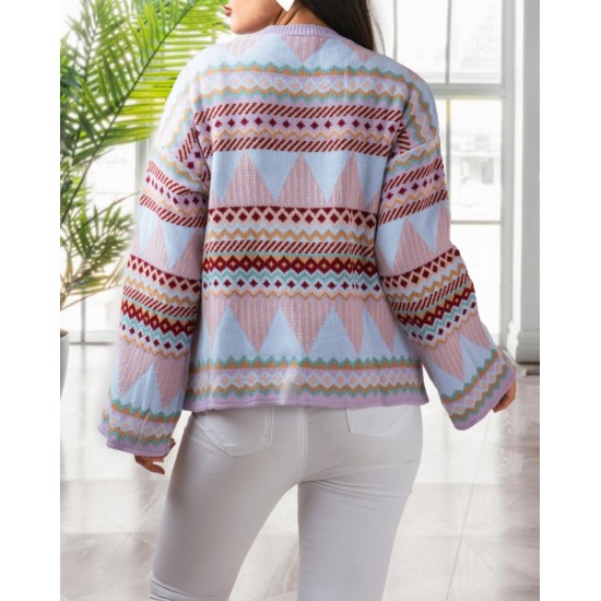 Women's Blue Round Neck Knit Sweater 2054, 4727
