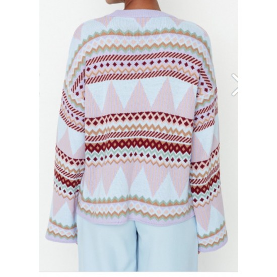 Women's Blue Round Neck Knit Sweater 2054, 4727