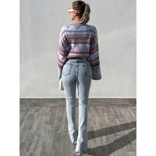 Women's Blue Round Neck Knit Sweater 2054, 4727