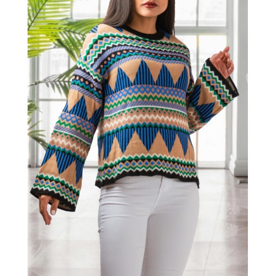 Women's Brown Round Neck Knit Sweater 2054, 4726