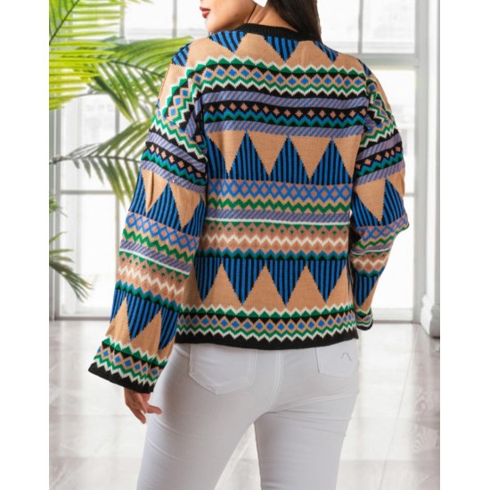 Women's Brown Round Neck Knit Sweater 2054, 4726