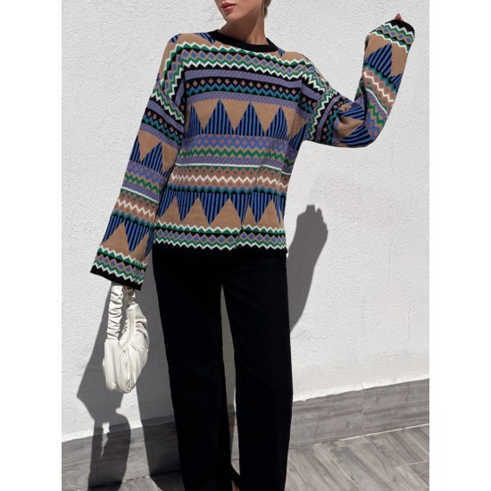 Women's Brown Round Neck Knit Sweater 2054, 4726