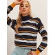 Women's Blue Half Turtleneck Line Detail Knit Blouse 2052, 4623 Women's Blue Half Turtleneck Line Detail Knit Blouse 2052, 4623