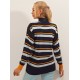 Women's Blue Half Turtleneck Line Detail Knit Blouse 2052, 4623 Women's Blue Half Turtleneck Line Detail Knit Blouse 2052, 4623