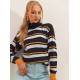 Women's Blue Half Turtleneck Line Detail Knit Blouse 2052, 4623 Women's Blue Half Turtleneck Line Detail Knit Blouse 2052, 4623