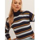 Women's Blue Half Turtleneck Line Detail Knit Blouse 2052, 4623 Women's Blue Half Turtleneck Line Detail Knit Blouse 2052, 4623