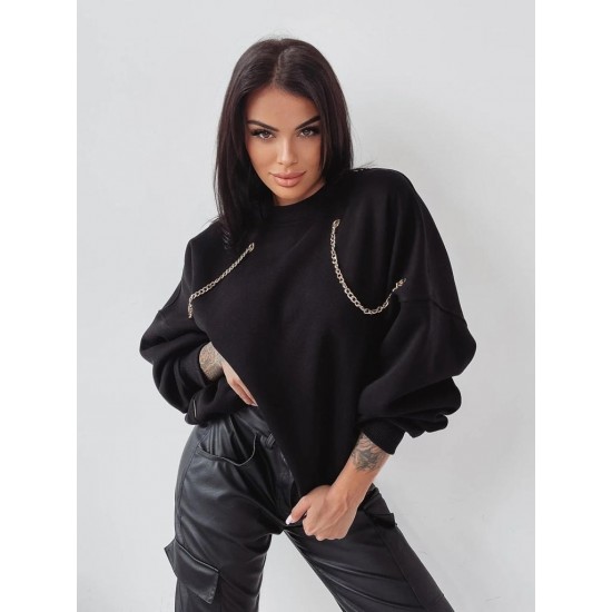 Women's Long Sleeve Chain Detail Sardon 3 Yarn Sweat, 6825