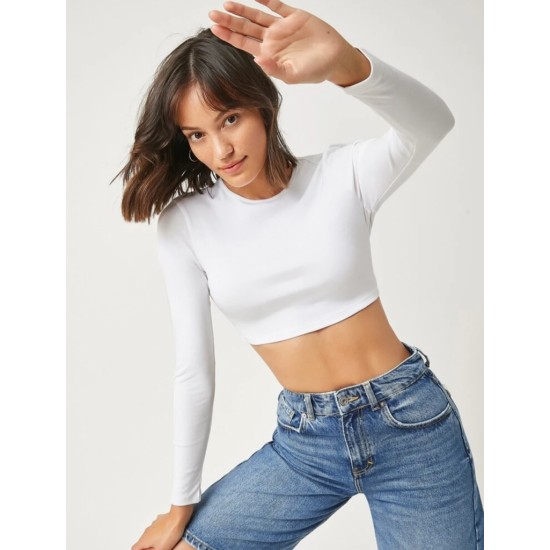 Women's Long Sleeve Crew Neck Viscose Crop, 6839