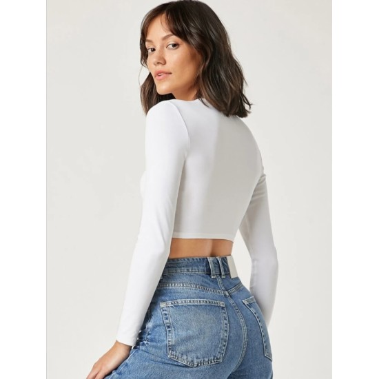 Women's Long Sleeve Crew Neck Viscose Crop, 6839