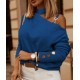 Women's Long Sleeve Turtleneck One-shoulder Strap Detail Button-up Acrylic Blouse, 7469