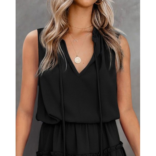 Zero Sleeve V-neck Silk Aerobics Dress, 4405