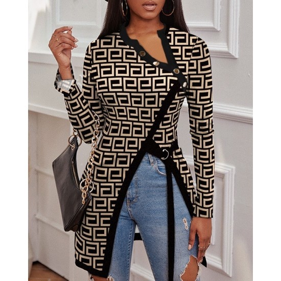 Women's Long Sleeve Collar And Hem Asymmetric Cut Waterway Pattern Diving Dress, 8008 Women's Long Sleeve Collar And Hem Asymmetric Cut Waterway Pattern Diving Dress, 8008