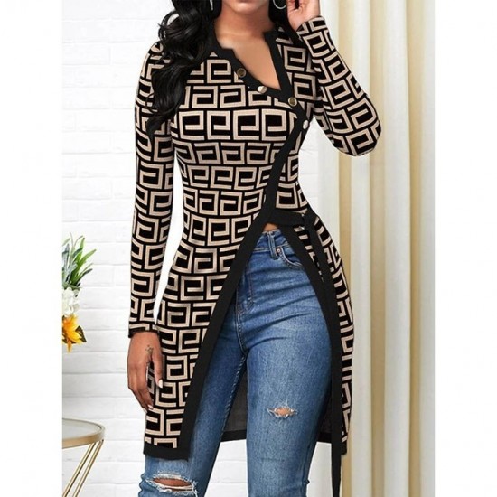 Women's Long Sleeve Collar And Hem Asymmetric Cut Waterway Pattern Diving Dress, 8008 Women's Long Sleeve Collar And Hem Asymmetric Cut Waterway Pattern Diving Dress, 8008