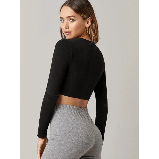 Women's Long Sleeve Crew Neck Viscose Crop, 6840