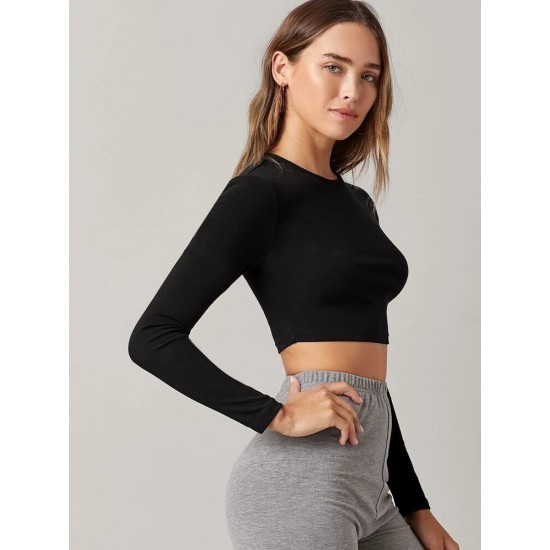 Women's Long Sleeve Crew Neck Viscose Crop, 6840