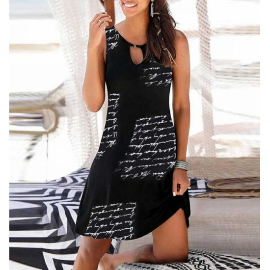 Women's Sleeveless Ring Detail Letter Print Micro Dress, 8023 Women's Sleeveless Ring Detail Letter Print Micro Dress, 8023