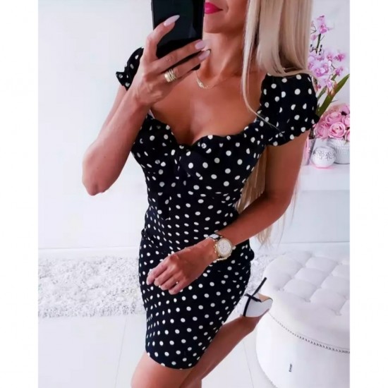Bust Lace Detail Polka Dot Crepe Dress, 3271