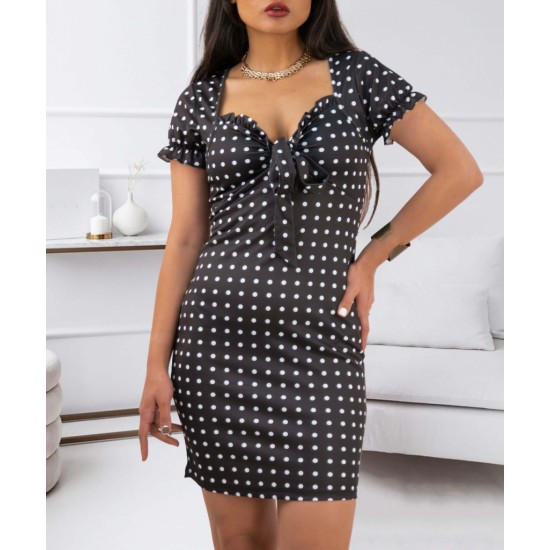 Bust Lace Detail Polka Dot Crepe Dress, 3271