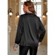 Women's Long Sleeve Lapel Collar Sequined Cuff Detail Satin Blouse, 8029 Women's Long Sleeve Lapel Collar Sequined Cuff Detail Satin Blouse, 8029