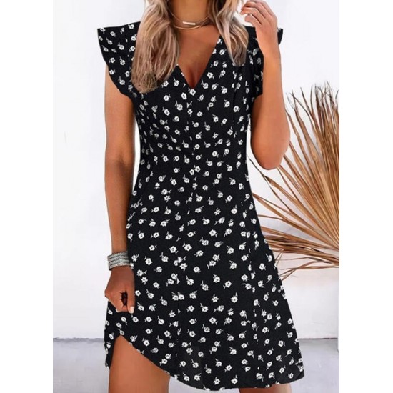 Women's V-neck Shoulder Detail Floral Print Gilette Single Jersey Dress, 8031 Women's V-neck Shoulder Detail Floral Print Gilette Single Jersey Dress, 8031