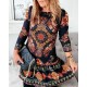 Women's Long Sleeve Crew Neck Flounce Printed Diving Dress, 7885 Women's Long Sleeve Crew Neck Flounce Printed Diving Dress, 7885