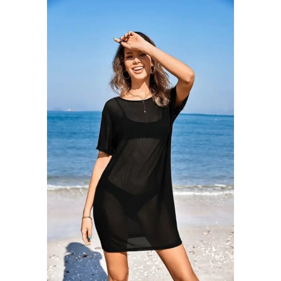 Women's Short Sleeve Bateau Neckline Tulle Fabric Pareo, 8242 Women's Short Sleeve Bateau Neckline Tulle Fabric Pareo, 8242