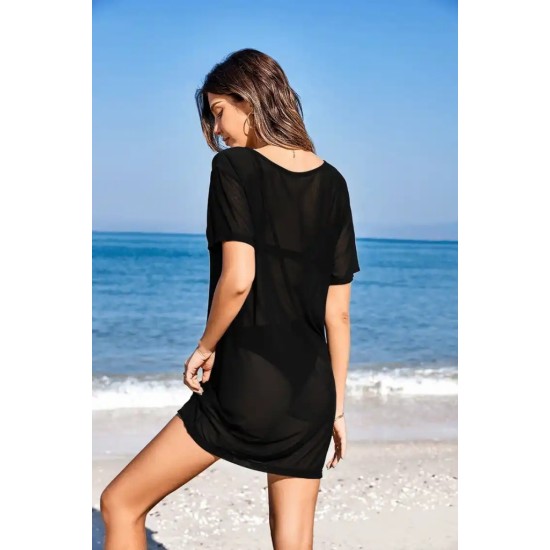 Women's Short Sleeve Bateau Neckline Tulle Fabric Pareo, 8242 Women's Short Sleeve Bateau Neckline Tulle Fabric Pareo, 8242