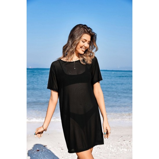 Women's Short Sleeve Bateau Neckline Tulle Fabric Pareo, 8242 Women's Short Sleeve Bateau Neckline Tulle Fabric Pareo, 8242
