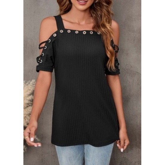 Women's Eyelet Detail Short Sleeve Ribbed Camisole Blouse, 8204 Women's Eyelet Detail Short Sleeve Ribbed Camisole Blouse, 8204