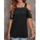 Women's Eyelet Detail Short Sleeve Ribbed Camisole Blouse, 8204 Women's Eyelet Detail Short Sleeve Ribbed Camisole Blouse, 8204