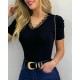 Women's Short Sleeves Sleeves Shirred Lace V-neck Camisole Blouse, 8093 Women's Short Sleeves Sleeves Shirred Lace V-neck Camisole Blouse, 8093