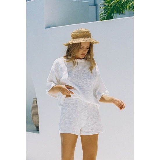 Women's White Gippled Supreme T-shirt And Lined Shorts Suit, 8091 Women's White Gippled Supreme T-shirt And Lined Shorts Suit, 8091