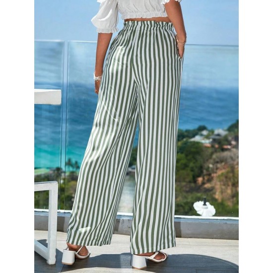 Women's Striped Woven Viscose Trousers With Elastic Waist, 8025 Women's Striped Woven Viscose Trousers With Elastic Waist, 8025