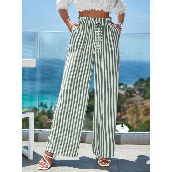 Women's Striped Woven Viscose Trousers With Elastic Waist, 8025 Women's Striped Woven Viscose Trousers With Elastic Waist, 8025