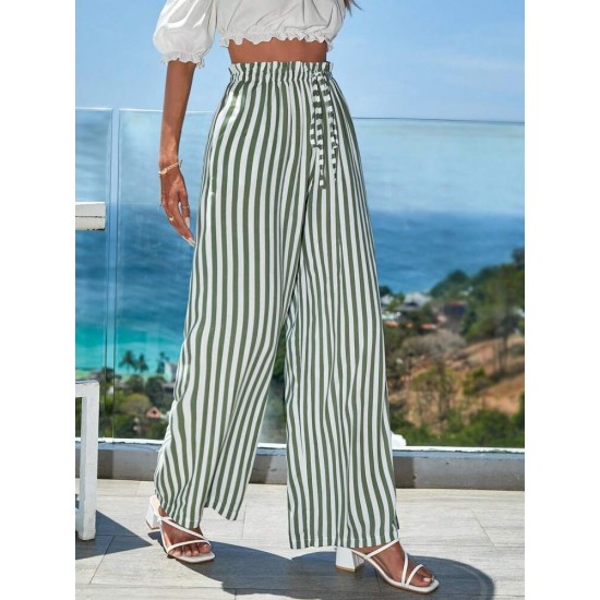 Women's Striped Woven Viscose Trousers With Elastic Waist, 8025 Women's Striped Woven Viscose Trousers With Elastic Waist, 8025