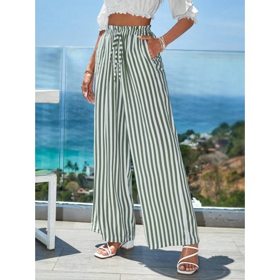 Women's Striped Woven Viscose Trousers With Elastic Waist, 8025 Women's Striped Woven Viscose Trousers With Elastic Waist, 8025