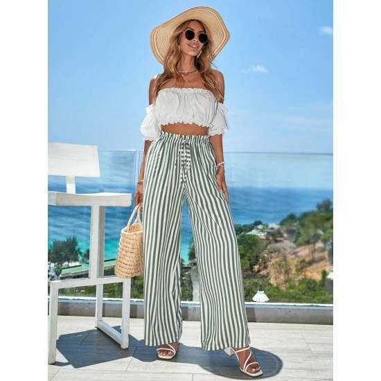 Women's Striped Woven Viscose Trousers With Elastic Waist, 8025 Women's Striped Woven Viscose Trousers With Elastic Waist, 8025