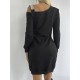 Women's Black Long Sleeve One-Shoulder Buckle Detail Two Yarn Dress, 5952