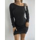 Women's Black Long Sleeve One-Shoulder Buckle Detail Two Yarn Dress, 5952
