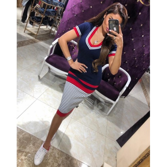 Striped Knit Dress (navy Blue), 2956