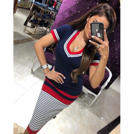 Striped Knit Dress (navy Blue), 2956